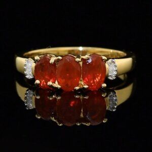 Mexican Cherry Fire Opal and Diamond Ring